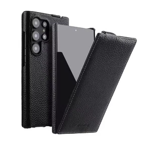Vertical Genuine Leather Flip Case For Samsung Galaxy S25 Ultra Plus S24 Cover - Picture 1 of 20