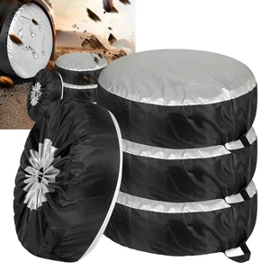 Car SUV Tire Cover Bag Weather Resistant Slip On Style Black Silver 4PCS - Picture 1 of 11