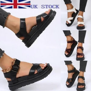 2025 Womens Girls Chunky Sandals Thick Sole Strappy Block Flatforms Shoes Summer - Picture 1 of 17