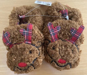 NEXT Baby Pre-Walker Christmas Reindeer Brown Slippers 6-12 Months - New - Picture 1 of 6