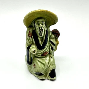 Chinese Japanese 3.5" Sitting Man with Hat Figurine Statue Ceramic Hand Painted - Picture 1 of 10