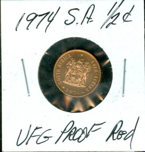 1974 SOUTH AFRICA 1/2 CENT ULTRA FINEST RED PROOF    90 CENTS SHIPPING . - Picture 1 of 2