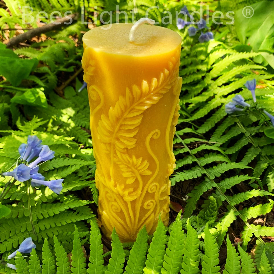 Beeswax Pillar Fern Candle / 100% Natural Bees Wax / Hand made USA / Honey Aroma - Image 1 of 3