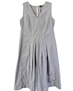 Vestido de verano Ann Taylor gris a rayas de algodón sin mangas cintura caída plisado talla 10 - Imagen 1 de 4