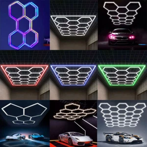 NEW Hexagon LED Garage Lights 6500K Honeycomb Light Ceiling for Basement Barber - Picture 1 of 42