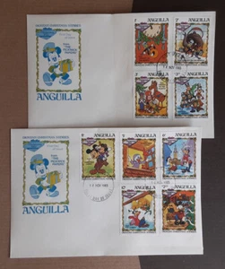 ANGUILLA 1983 Two Cacheted FDC's Walt Disney Christmas Donald Mickey Jiminy 3314 - Picture 1 of 1