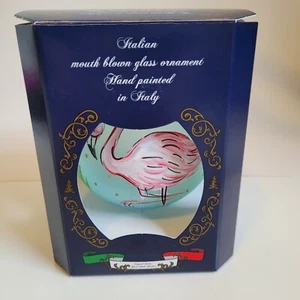 Christmas Bellagio Italian Mouth Blown Hand Painted Glass Pink Flamingo Descript - Picture 1 of 15