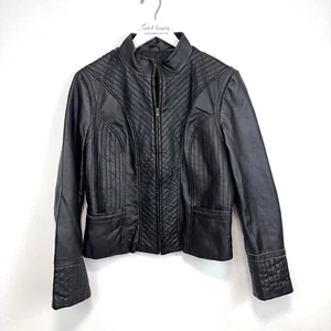 Vintage Metro Style Lederjacke Moto Biker Schwarz Full Zip Langarm Damen - Bild 1 von 4