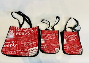 Lululemon Red Lot of 3 Reusable Shopping Gym Tote Lunch Bag Medium & Small New - Picture 1 of 3