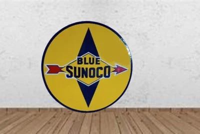Sunoco Blue  Porcelain Enamel Heavy Metal Sign 30 Inches Double  Side - Image 1 of 2