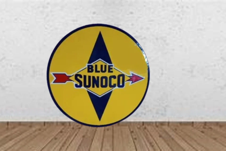 Sunoco Blue  Porcelain Enamel Heavy Metal Sign 30 Inches Double  Side - Image 1 of 2