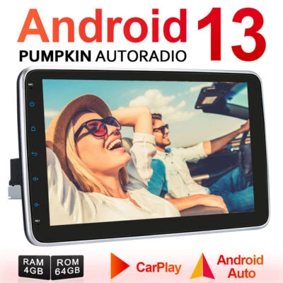 Pumpkin 10.1" Android 13 Autoradio 1 DIN GPS Navi Carplay DAB 4GB 64GB Bluetooth - Bild 1 von 4