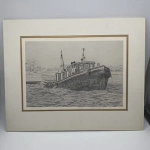 1979 Richard Yandura Tugboat Print Limited Edition Hand Signed Mounted Unframed - Picture 1 of 5