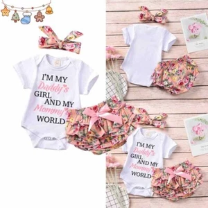 Conjunto de ropa conjunto de 3 piezas mameluco mono tutú pantalones diadema recién nacido bebé niña - Imagen 1 de 7
