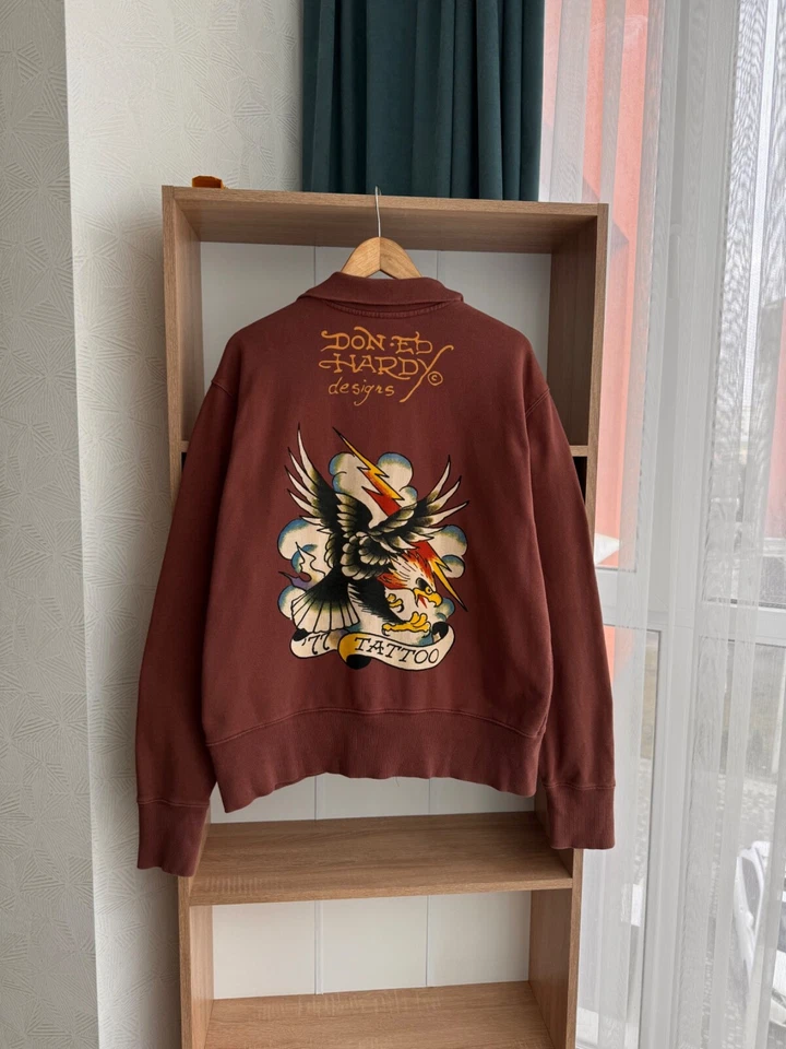 VTG Ed Hardy by Christian Audigier Japanese Brown Tattoo Zip Hoodie - Image 1 of 4