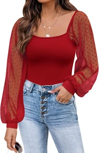 Womens Mesh Long Sleeve Shirts Casual Blouses Tops - Picture 1 of 12