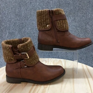 Justfab Ankle Boots Womens 7.5 Brown Sheba Sweater Buckle Round Toe Leather - Picture 1 of 17