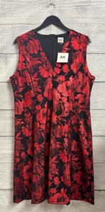 Anne Klein rot schwarz Blumen knielanges Kleid Damengröße 16 - Bild 1 von 3