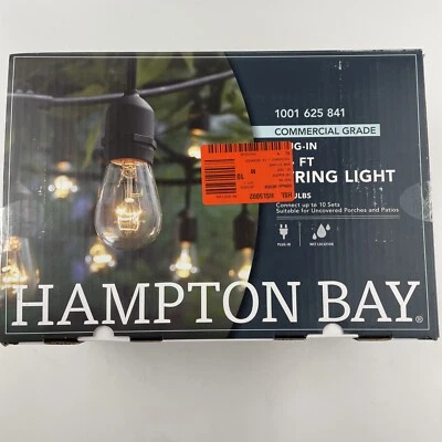 Hampton Bay 12-Light 24 ft Black Indoor/Outdoor Incandescent Edison String Light - Image 1 of 4
