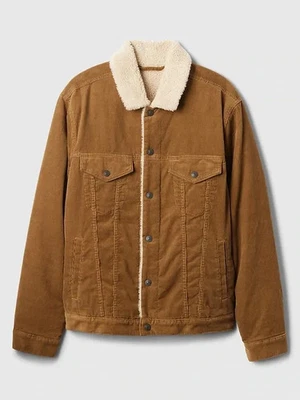 GAP Denim Corduroy Sherpa Trucker Jacket Mens 2XL Brown Chestnut Fleece Lined - Image 1 of 4