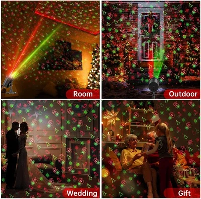Christmas Projector Lights  Red & Green Christmas Pattern Projector with Remote. - Image 1 of 4