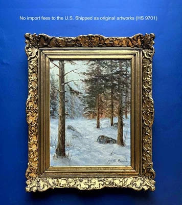 Jens Bennedsen (1893)  Fine Winter Pine Forest Oil – 1940s – Gilt Frame – COA - Image 1 of 4