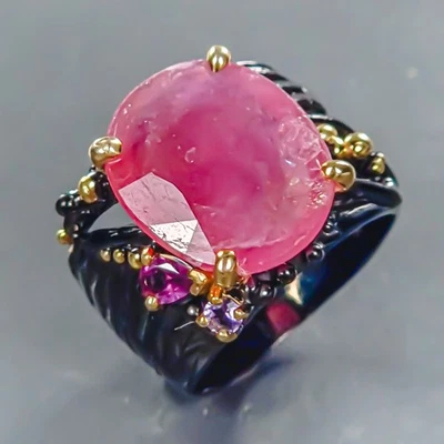 Anillo hecho a mano de 11 quilates + rubí de plata de ley 925 tamaño 7,5 / R440412 Foto 1 de 4