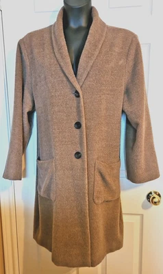 Eileen Fisher размер L серо-коричневый Baby альпака шерстяная смесь пальто карманы кнопки - Изображение 1 из 4