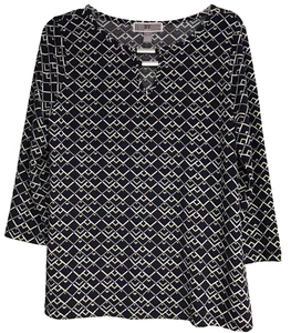 By Design Bluse Blau Multi Art Deco Print 3/4 Ärmel Medium Stretch - Bild 1 von 11