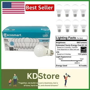 8 Pack LED A19 Daylight Bulbs – Energy Efficient, 60W Equal, 15,000 Hours - Picture 1 of 6