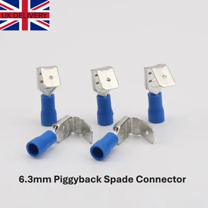 10 PACK Blue Piggy Back Insulated Electrical 6.3mm Crimp Terminals Cable Wire UK - Picture 1 of 1