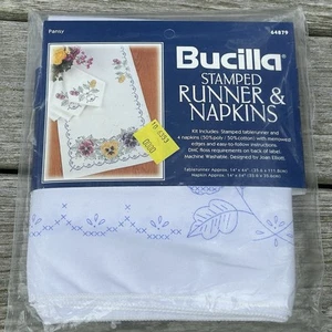 NEW Bucilla Pansy Table Runner & 4 Napkins Stamped Embroidery Kit 64879 Floral - Picture 1 of 6