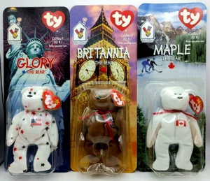 RARE McDONALDS TY Beanie Baby The Bear Britannia Maple Glory Tag Errors LOT - Picture 1 of 2