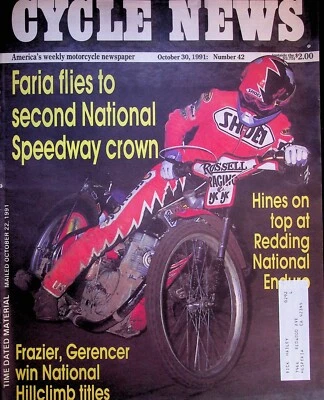 FARIA FLIES TO SECOND NATIONAL SPEEDWAY CROWN - CYCLE NEWS MAGAZINE, 1991 - Image 1 of 4
