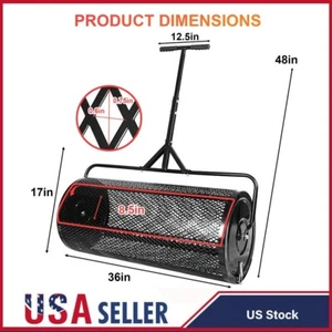 Compost Spreader Peat Moss Spreader 36 in Roller Lawn Spreader Height Adjustable - Picture 1 of 8