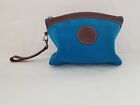 Ofelia T TERESA Zip Clutch In Bright Blue Suede Leather With Leather Brown Trim