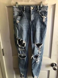 American Eagle Curvy High Rise Jeggings Distressed Jeans Women’s 4 Regular - Picture 1 of 8