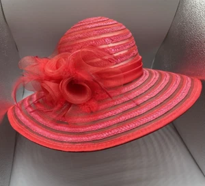 Vintage Wide Brim Red detailed hat church Derby Wedding - Picture 1 of 6