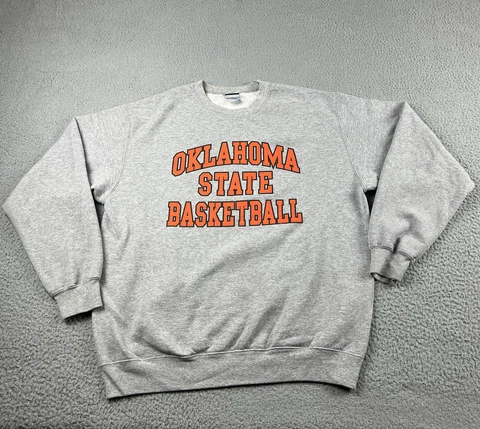 VINTAGE Oklahoma State Basketball Sweatshirt Mens Large Gray Orange OSU Cowboys Cover