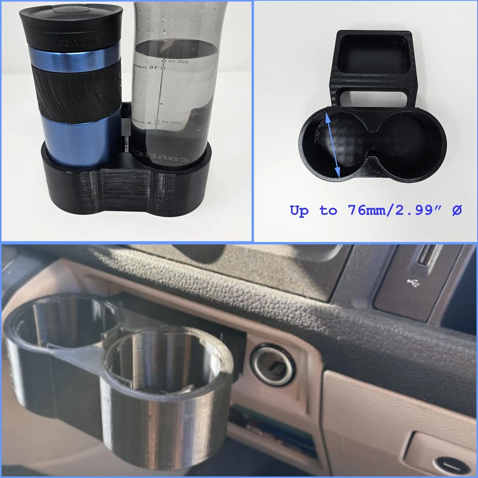 Portavasos para Volkswagen Transporter T6 - Impreso en 3D en PETG - hasta 76 mm Foto 1 de 4