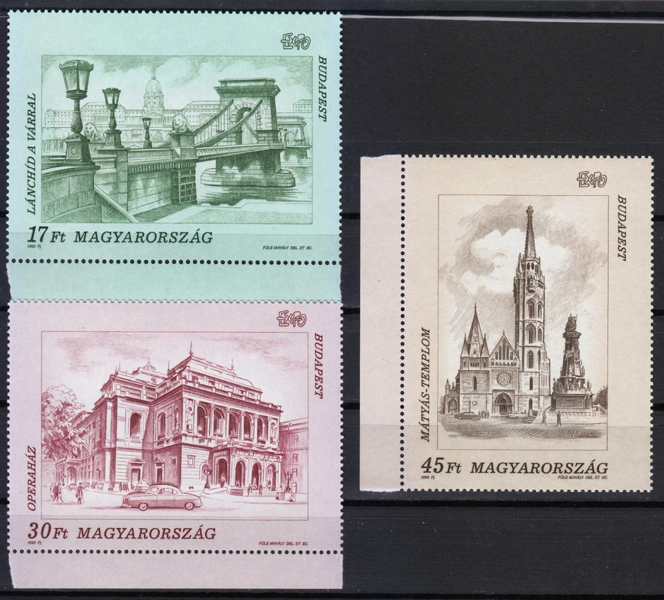 Hungary 1993 MNH Mi 4270-4272 Sc 3414-3416 Views of Budapest / architecture ** - Image 1 of 1