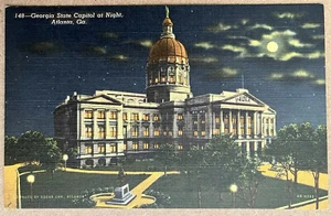 Postal vista nocturna del Capitolio del Estado de Georgia de Atlanta 1944 - Imagen 1 de 2