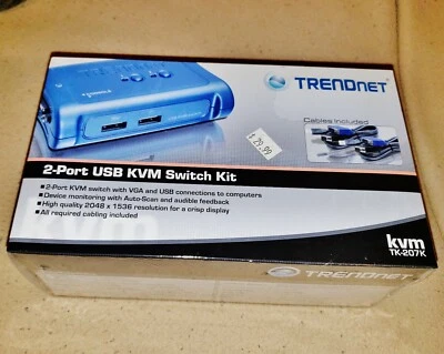 TRENDnet 2-Port USB KVM Switch Kit, Model TK-207K - New in Box - Image 1 of 2