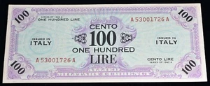 1943-A Italy 100 Lire Banknote - CAT $125 #M15b - UNC - Picture 1 of 2