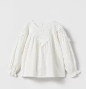NWT Zara Baby Girl Embroidered Blouse Collar Shirt Boho White Nautical 12-18m - Picture 1 of 3