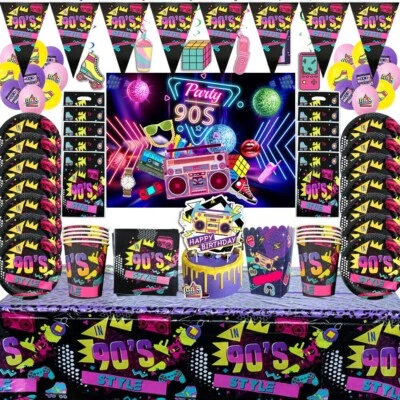 90's Party Tableware Party Supplies Banner Plates Adults Birthday Decoration - image 1 of 4