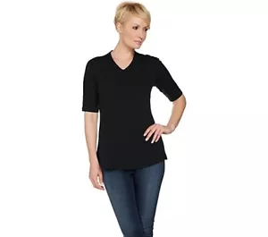 Isaac Mizrahi Live! Essentials Elbow Sleeve V-Neck Tunic Shirt Black S New - Picture 1 of 1