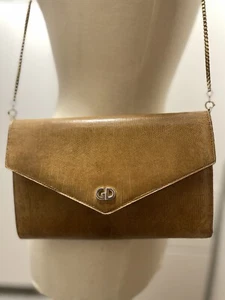 Borsa a mano George Dorian anni 80 clutch pelle marrone chiaro pelle di lucertola - Foto 1 di 10