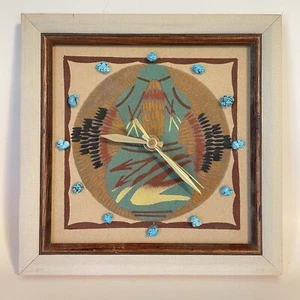 Vtg Navajo Double Wedding Vase & Basket Sand Art Clock w/ Turquoise Stones - Picture 1 of 10