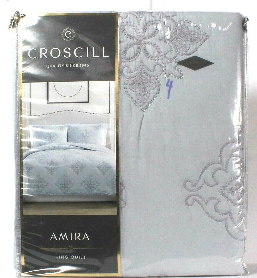 Croscill Amira Soft Blue King Quilt 104" X 90" 100% Cotton Machine Washable - Image 1 of 1